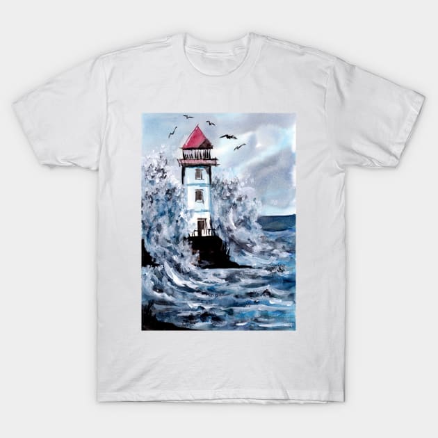 Lighthouse and Storm T-Shirt by ZeichenbloQ